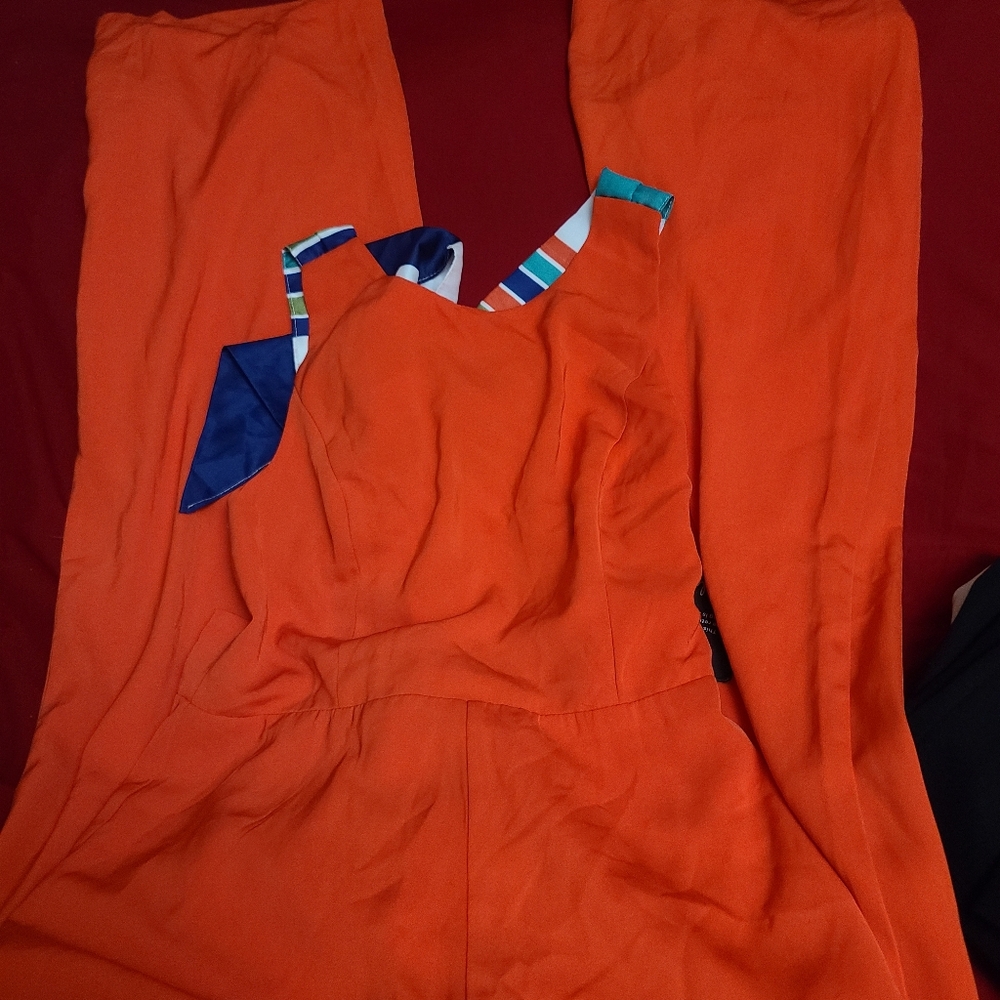 Beachy orange backless romper